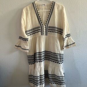 Lemlem Cream and Black Long Sleeve Dress